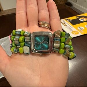 Avenue Plus Size Watch Stretchy Stone Bracelet Green Vintage 2000s